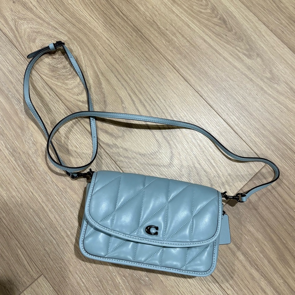 Elegant Light Blue Quilted Crossbody Bag